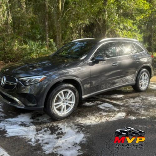 Gray Mercedes SUV after premium mobile auto detailing service in Clearwater FL with restored shine and clean finish